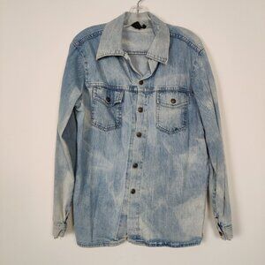 Vintage Men's Denim Jacket Shirt Size Large Distressed Details Grunge